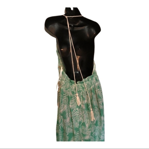 Green white floral open back halter beach cover up crochet maxi dress size small - Picture 12 of 16